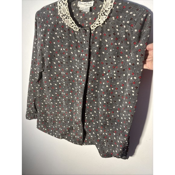 Vintage Oscar De La Renta Expressions  Blouse Shirt Polka Dot Button Down Sz 8 - Picture 2 of 12